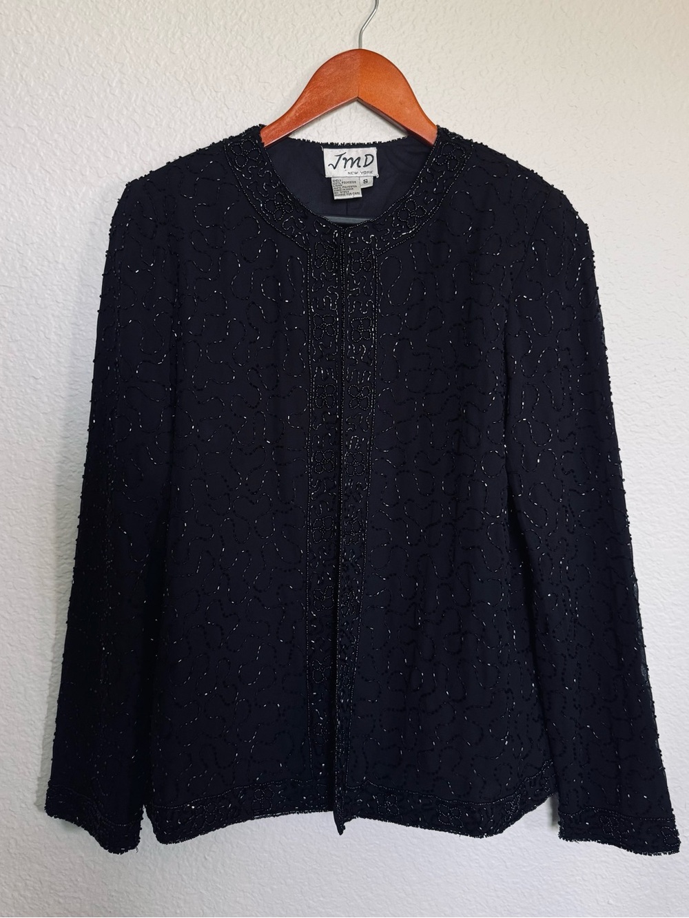 JMD New York Vintage Womens Black Beaded Dress Blazer Jacket S